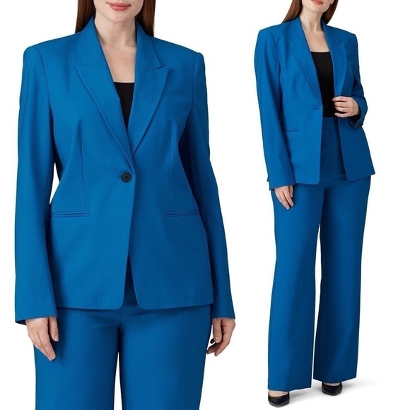 DIANE VON FURSTENBERG Ocean Blue Stretch Wool Single Button Tailored Blazer 12 - Picture 3 of 12